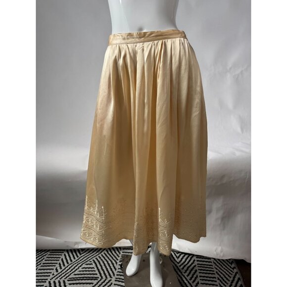 Vintage Levante Womens Silk Embroidered Midi Skirt Size 14 Cream Made In China - Picture 10 of 16